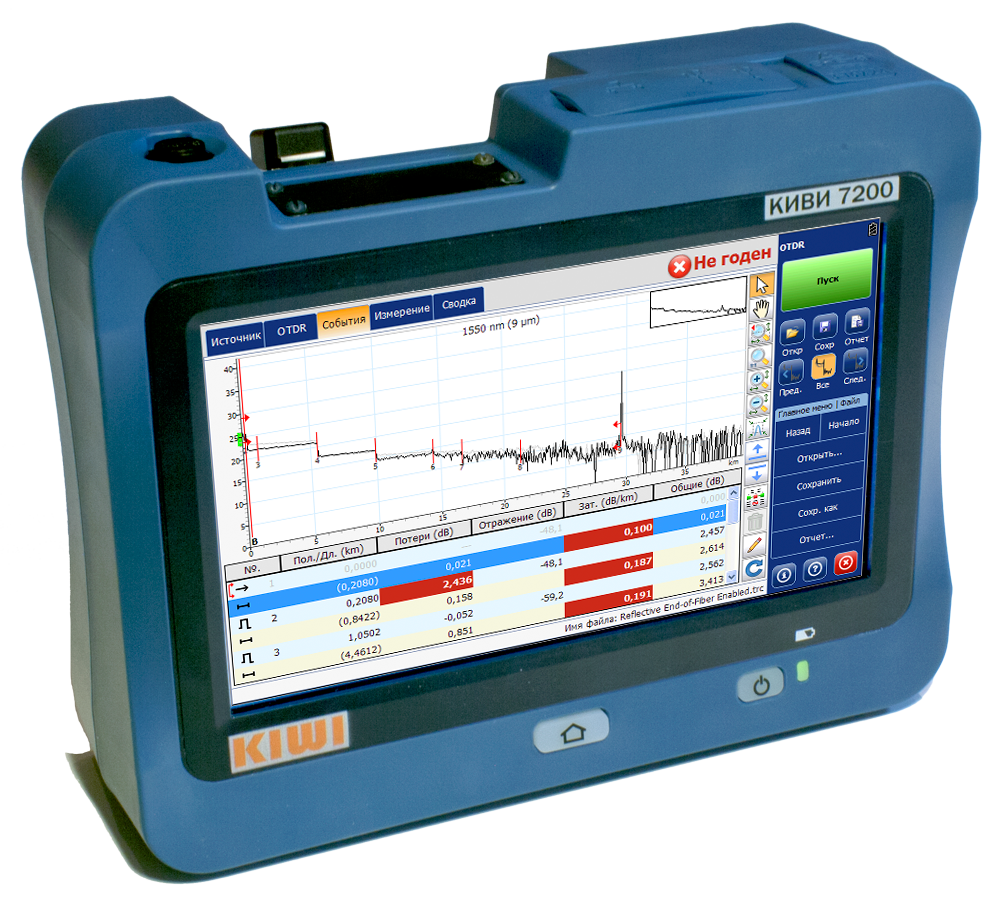 Оптический рефлектометр KIWI-7232 (SM. 1310/1550/1625, 39/37/37dB) с фильтром