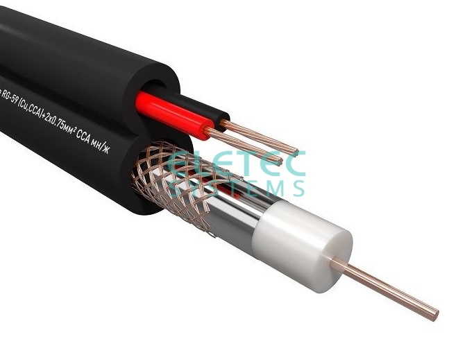 Кабель комбинированный ЭЛЕТЕК RG59 CCA+2x0.75 мм2 75 Ом outdoor, плоский 200 м